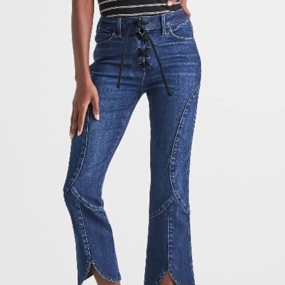 lace up bridgette crop flare jean in tigris